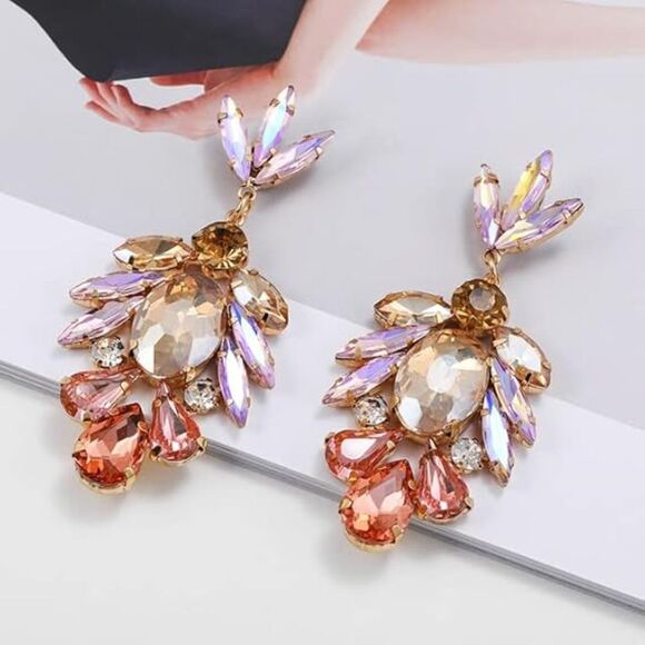 Fashion Sparkly Colorful Geometric Crystal Dangle Earrings for Women NWT - Picture 1 of 6